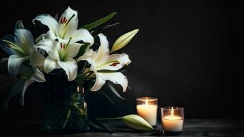 Lilies and Candles - Tranquil Floral Arrangement - Generative AI photo