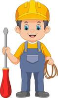 Electrician Engineer Working Man Character With Cable vector