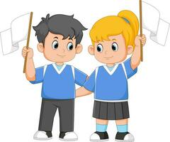 Cartoon children holding an white flag vector