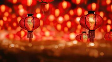 Celebrating Chinese New Year with Radiant Lanterns - Generative AI photo