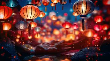 chino linterna festival - un noche de ligero y tradicion - generativo ai foto