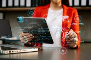 Network security. business using digital tablet and computer with digital padlock for data protection, internet technology networking and cyber security technology photo