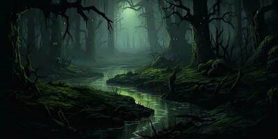 AI Generated. AI Generative. Scary evil halloween boo horror poison swamp valley concept. Graphic Art photo