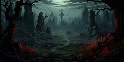 AI Generated. AI Generative. Scary evil halloween boo horror poison swamp valley concept. Graphic Art photo