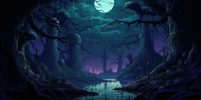 AI Generated. AI Generative. Scary evil halloween boo horror poison swamp valley concept. Graphic Art photo