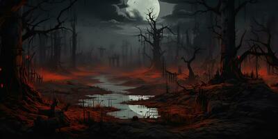 AI Generated. AI Generative. Scary evil halloween boo horror poison swamp valley concept. Graphic Art photo