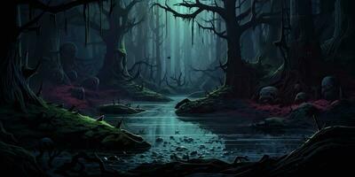 AI Generated. AI Generative. Scary evil halloween boo horror poison swamp valley concept. Graphic Art photo