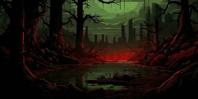 AI Generated. AI Generative. Scary evil halloween boo horror poison swamp valley concept. Graphic Art photo