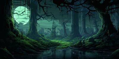 AI Generated. AI Generative. Scary evil halloween boo horror poison swamp valley concept. Graphic Art photo