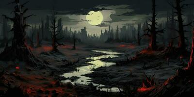 AI Generated. AI Generative. Scary evil halloween boo horror poison swamp valley concept. Graphic Art photo