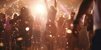 ai generado. ai generativo. noche club vida personas son bailando en bar pub escenario. gracioso movimiento fiesta tiempo. gráfico Arte foto