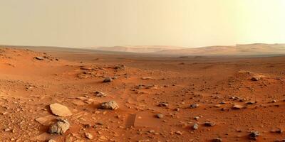 ai generado. ai generativo. naturaleza al aire libre marciano planeta superficie paisaje antecedentes. rojo galaxia planeta viaje exploración. gráfico Arte foto