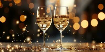 ai generado. ai generativo. Navidad nuevo año víspera noche fiesta celebracion con 2 lentes de vino champán. gráfico Arte foto