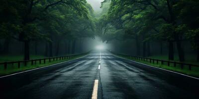 ai generado. ai generativo. al aire libre naturaleza landsacpe bosque árbol la carretera autopista camino paisaje antecedentes. gráfico Arte foto