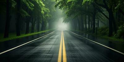 ai generado. ai generativo. al aire libre naturaleza landsacpe bosque árbol la carretera autopista camino paisaje antecedentes. gráfico Arte foto