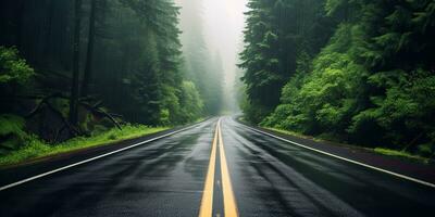 ai generado. ai generativo. al aire libre naturaleza landsacpe bosque árbol la carretera autopista camino paisaje antecedentes. gráfico Arte foto