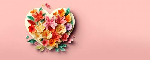 Whimsical Heart, flowers and Butterfly Decor- Generative AI photo