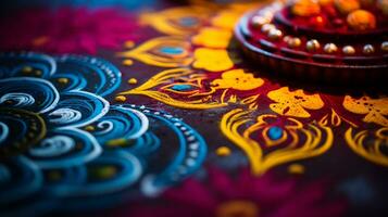 A Close up image of intricate rangoli pattern AI Generative photo