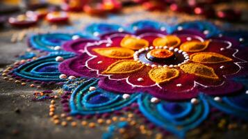 A Close up image of intricate rangoli pattern AI Generative photo