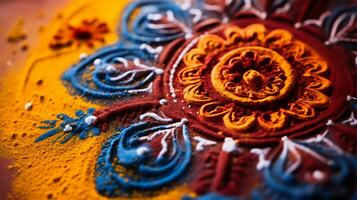 un cerca arriba imagen de intrincado rangoli modelo ai generativo foto