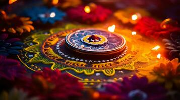 A Close up image of intricate rangoli pattern AI Generative photo