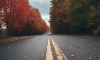 otoño escena en la carretera ai generado foto