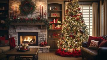 hermosamente decorado Navidad árbol ai generativo foto