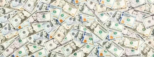 Top view of various dollar cash background. Different banknotes concept. Wealth and rich concept photo