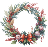 Christmas wreath. Watercolor illustration with holly berries. AI Generative png