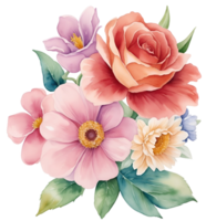 Watercolor vintage flower clip art isolated. AI Generative png