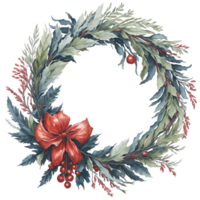 Christmas wreath. Watercolor illustration with holly berries. AI Generative png