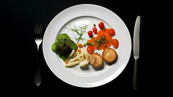 Tasty food plate on a black background ai generated photo