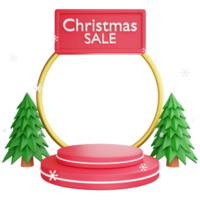 Christmas sale podium clipart flat design icon isolated on transparent background, 3D render product display and Christmas concept png