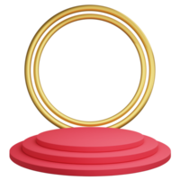 Golden circle and red podium clipart flat design icon isolated on transparent background, 3D render product display concept png