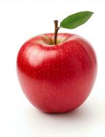 rojo manzana con hoja aislado en blanco antecedentes. ai generado foto
