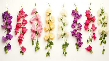 Sweet pea hanging group plants isolated on white background ai generated photo