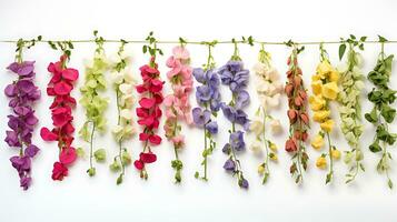 Sweet pea hanging group plants isolated on white background ai generated photo