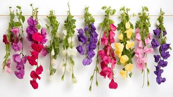 Sweet pea hanging group plants isolated on white background ai generated photo