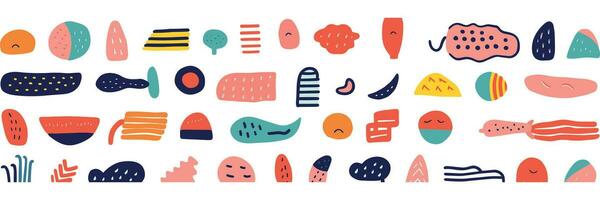 colorful line doodle shapes in a creative minimalist style, perfect for children's parties and celebrations. This collection features basic shapes and simple, upbeat, childlike drawings vector