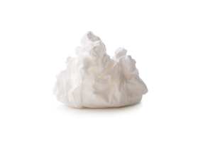 Single screwed or crumpled tissue paper or napkin in strange shape after use in toilet or restroom isolated with clipping path and shadow in png file format