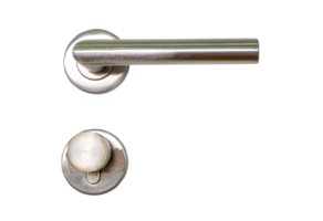 Close up photo of silver metal door handle isolated with clipping path in png file format