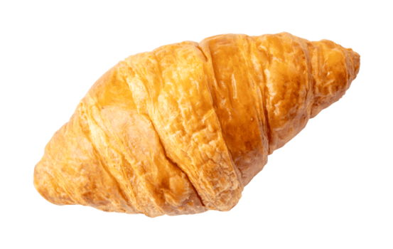 top visie van single croissant geïsoleerd met knipsel pad in PNG het dossier formaat