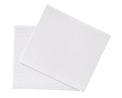 Top view of two folded pieces of white tissue paper or napkin in stack isolated with clipping path in png file format