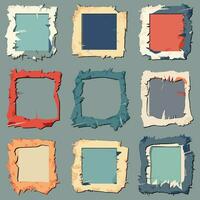 Torn paper frames with jagged edges. Ripped cutots for collage, weathered and distressed style. Vector illustration of rough shapes as retro design templates