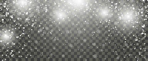 Snowfall and falling snowflakes on background. White snowflakes and Christmas snow. Vector illustration