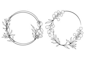floral marcos línea arte, multa línea eucalipto marcos mano dibujado ilustración. eucalipto contorno marco. vector