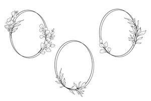 Floral Frames Line Art, Fine Line Eucalyptus Frames Hand Drawn Illustration. Eucalyptus Outline Frame. vector