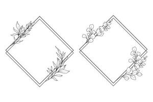 Floral Frames Line Art, Fine Line Eucalyptus Frames Hand Drawn Illustration. Eucalyptus Outline Frame. vector