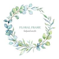 Eucalyptus Watercolor Frame. Eucalyptus Greenery Frame Hand Painted isolated on white background.  Perfect for wedding invitations, floral labels, bridal shower and  floral greeting cards vector