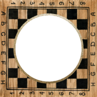 Wooden chess board round frame watercolor illustration. Hand drawn brown and black desk with no pieces for Chess day designs png